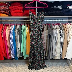 Betsy Johnson black/multicolored floral adjustable strap maxi dress size XS NWT